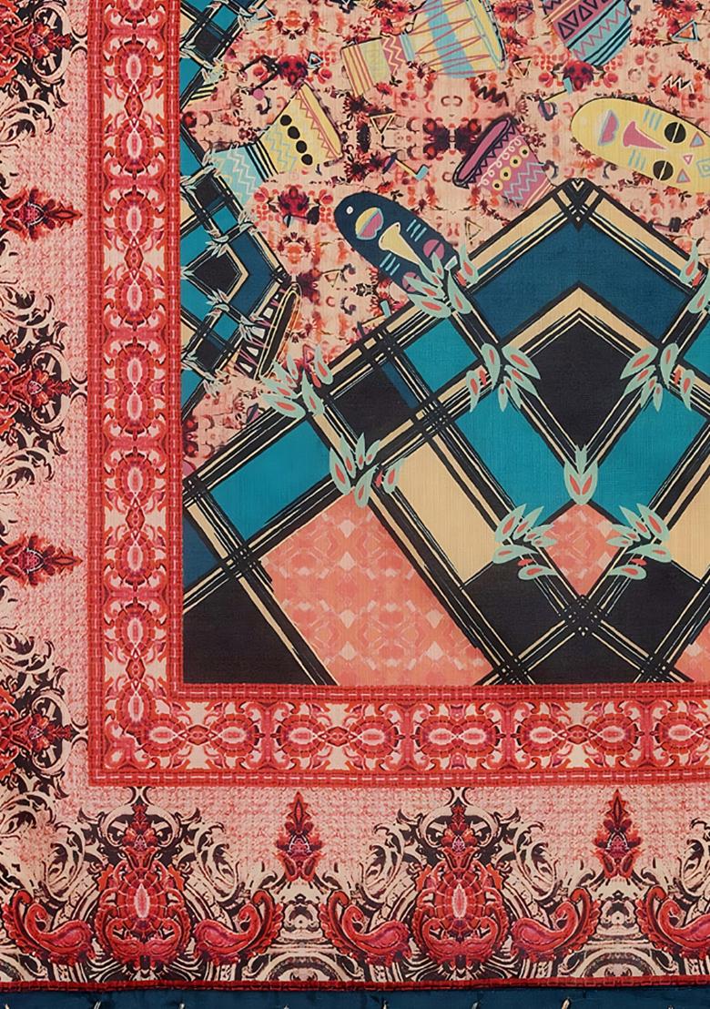 Teal Embroidered Silk Lehenga Set With Dupatta