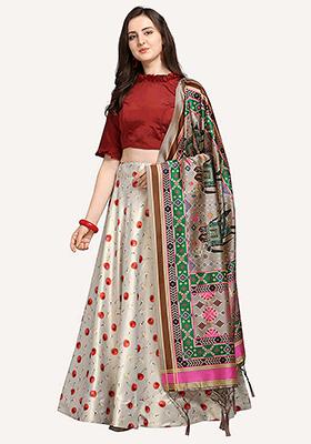 Grey Embroidered Silk Lehenga Set With Dupatta