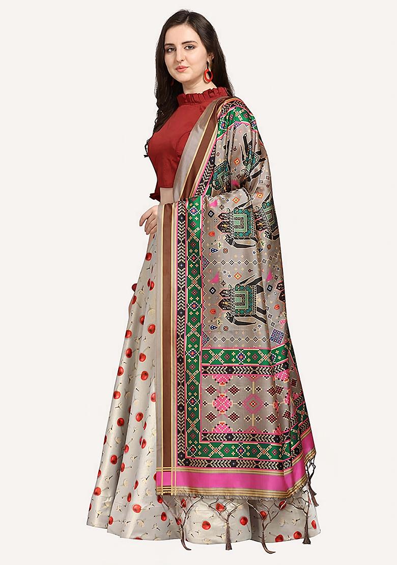 Grey Embroidered Silk Lehenga Set With Dupatta