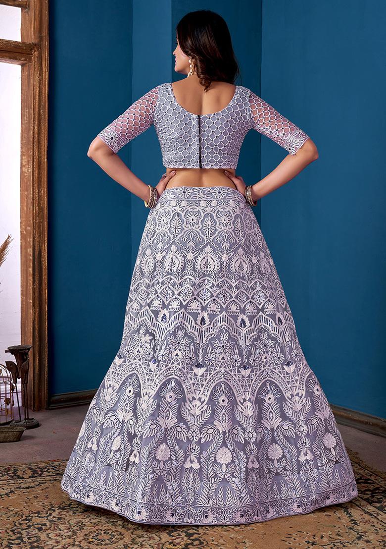 Lavender Embroidered Net Lehenga Set With Dupatta