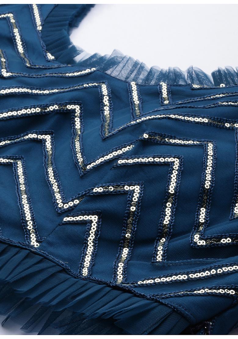 Green Embroidered Net Lehenga Set With Dupatta