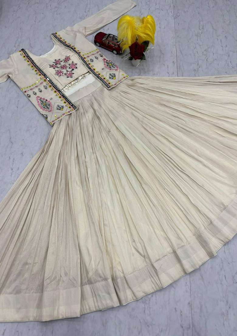 Cream With Dupatta Tissue Lehenga Set with Embroidered for Diwali | Wedding & Festive Wear - Indya