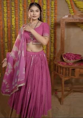 Pin Embroidered Cotton Lehenga Set With Dupatta