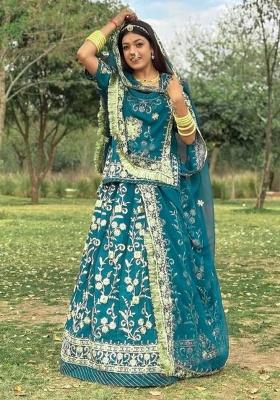 Blue Embroidered Georgette Lehenga Set With Dupatta