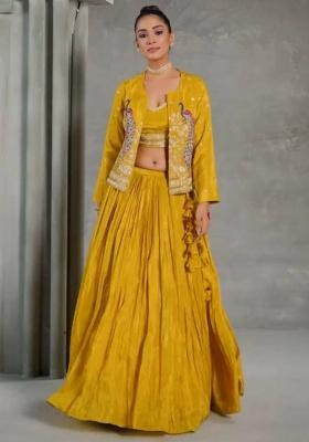 Musterd Embroidered Chinon Lehenga Set With Dupatta
