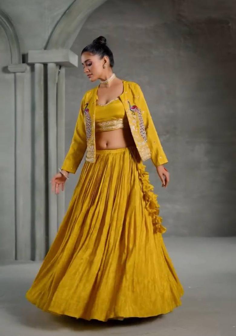 Musterd Embroidered Chinon Lehenga Set With Dupatta