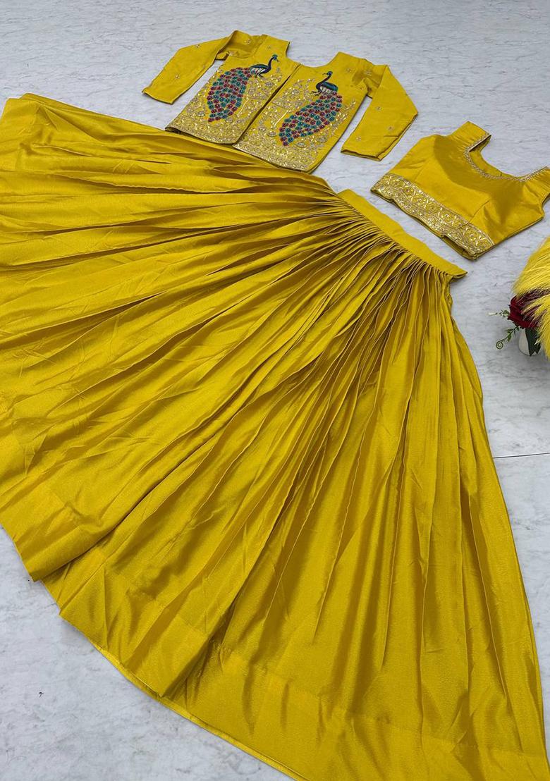 Musterd Embroidered Chinon Lehenga Set With Dupatta