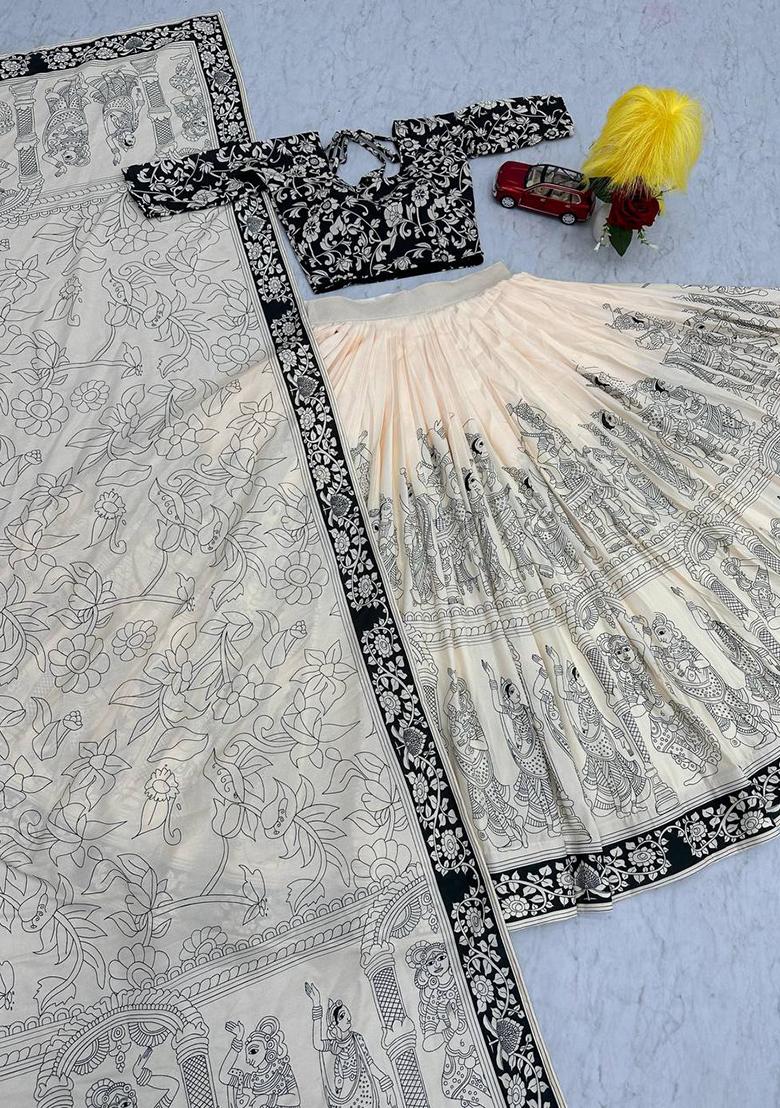 White Embroidered Cotton Lehenga Set With Dupatta