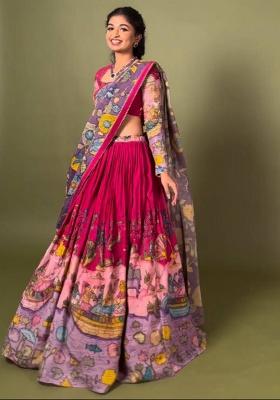 Maroon Embroidered Cotton Lehenga Set With Dupatta