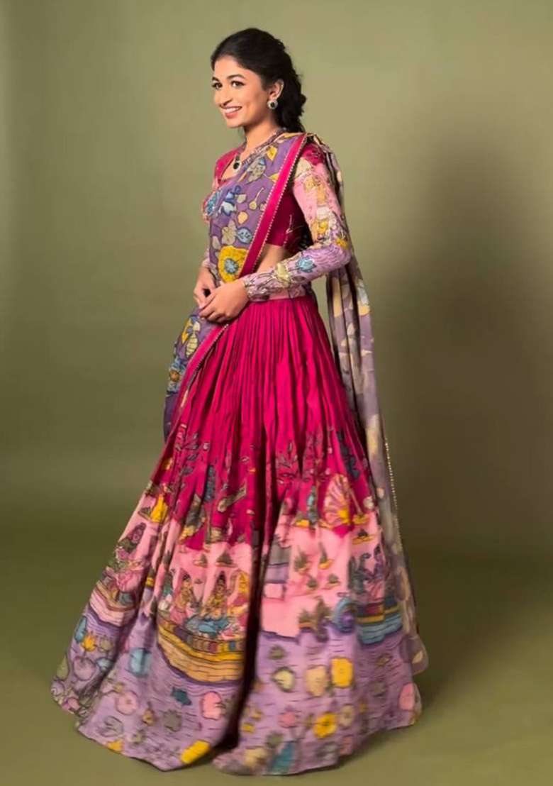 Maroon Embroidered Cotton Lehenga Set With Dupatta - Indya