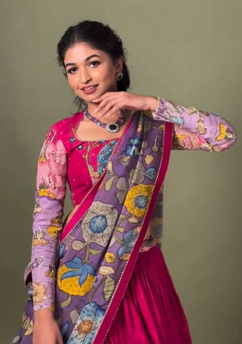 Maroon Embroidered Cotton Lehenga Set With Dupatta - Indya