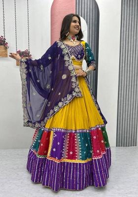 Yellow Embroidered Cotton Lehenga Set With Dupatta