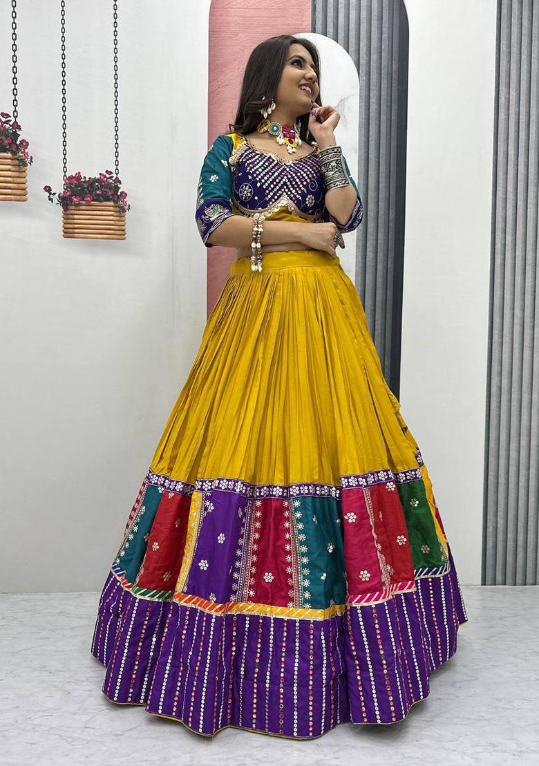 Yellow Embroidered Cotton Lehenga Set With Dupatta