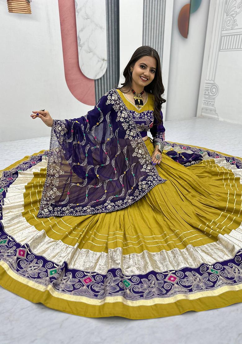 Yellow Embroidered Cotton Lehenga Set With Dupatta