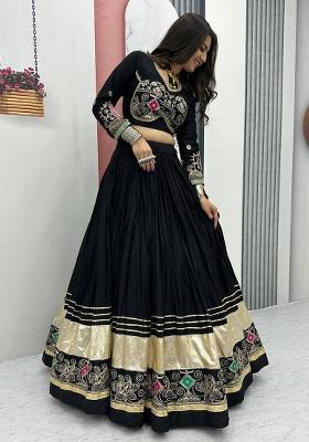 Blac Embroidered Cotton Lehenga Set With Dupatta