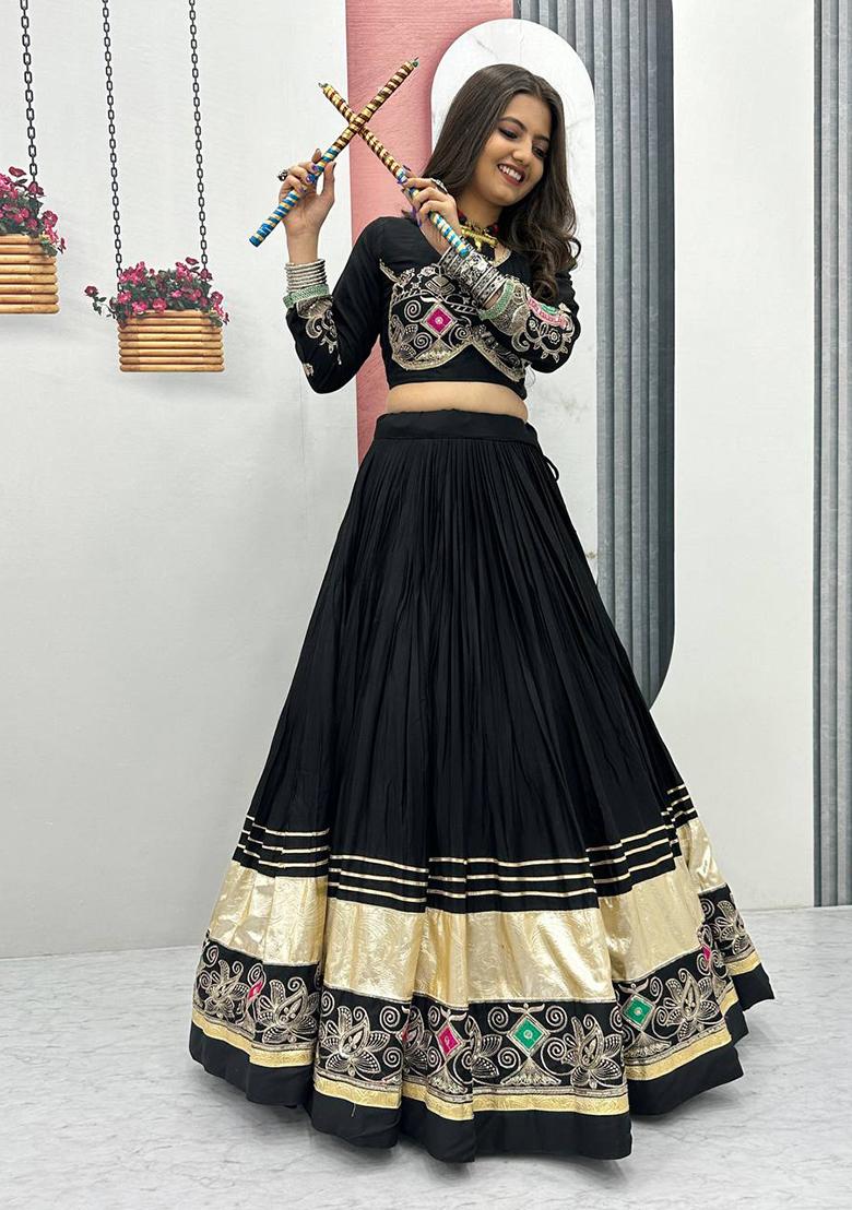Blac Embroidered Cotton Lehenga Set With Dupatta
