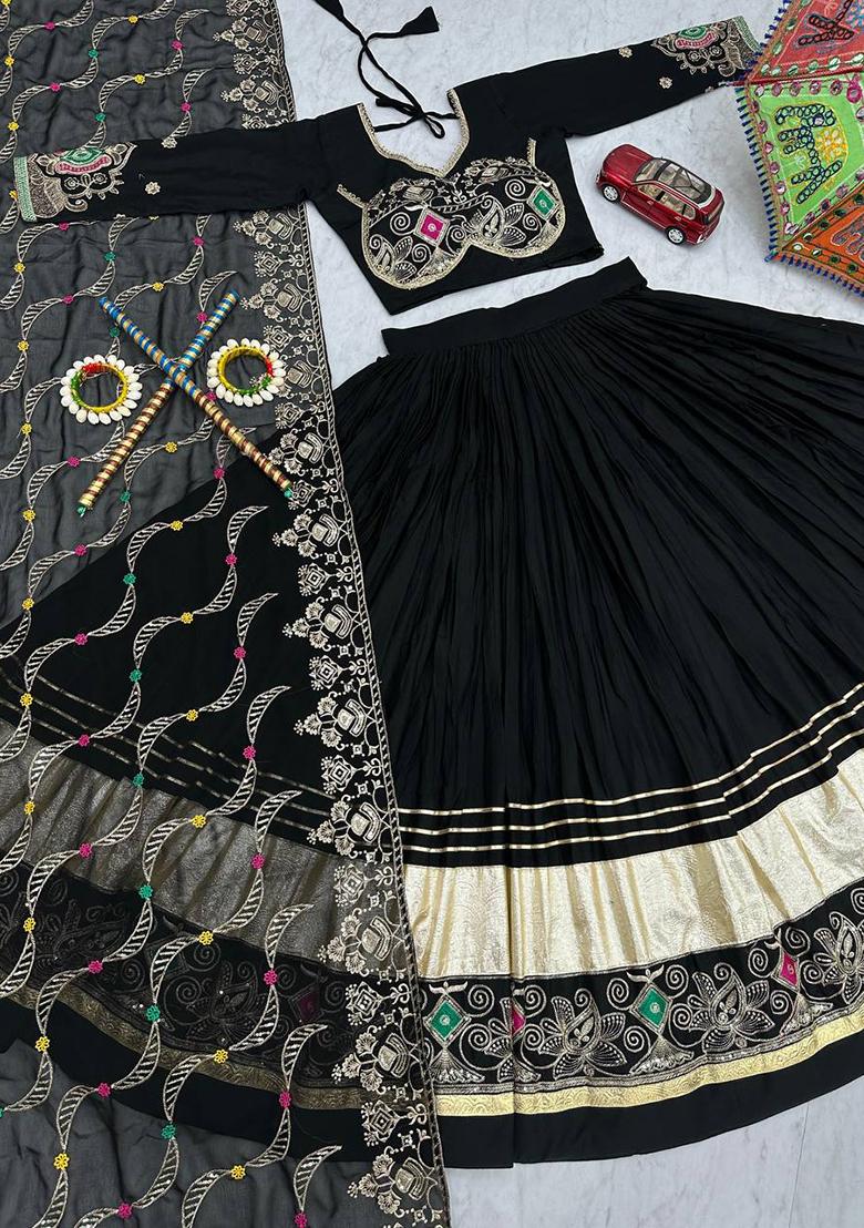 Blac Embroidered Cotton Lehenga Set With Dupatta