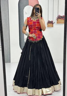 Maroon Embroidered Cotton Lehenga Set With Dupatta