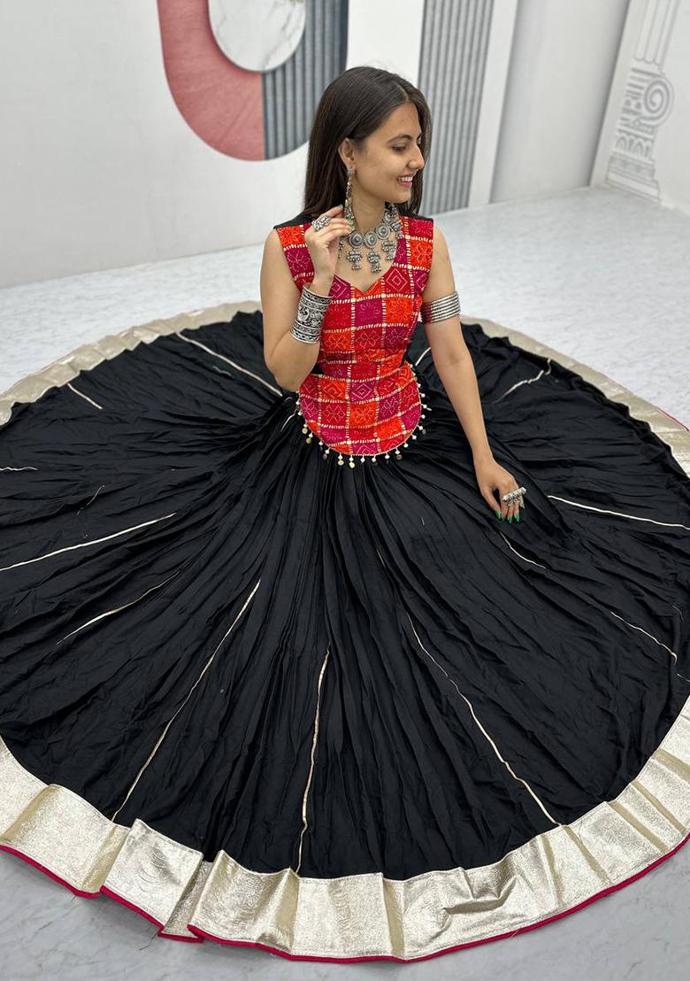 Maroon Embroidered Cotton Lehenga Set With Dupatta