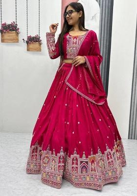 Pin Embroidered Vichitra Lehenga Set With Dupatta