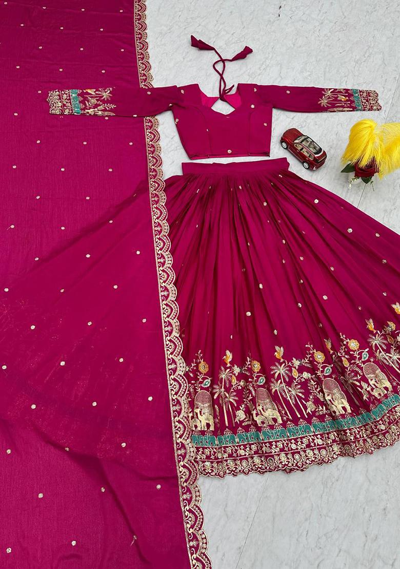 Pin Embroidered Chinon Lehenga Set With Dupatta