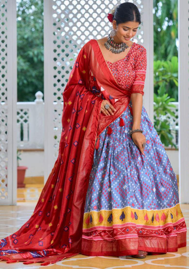 Multi Embroidered Silk Lehenga Set With Dupatta