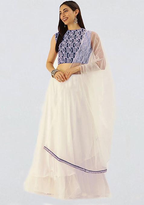 White Embroidered Georgette Lehenga Set