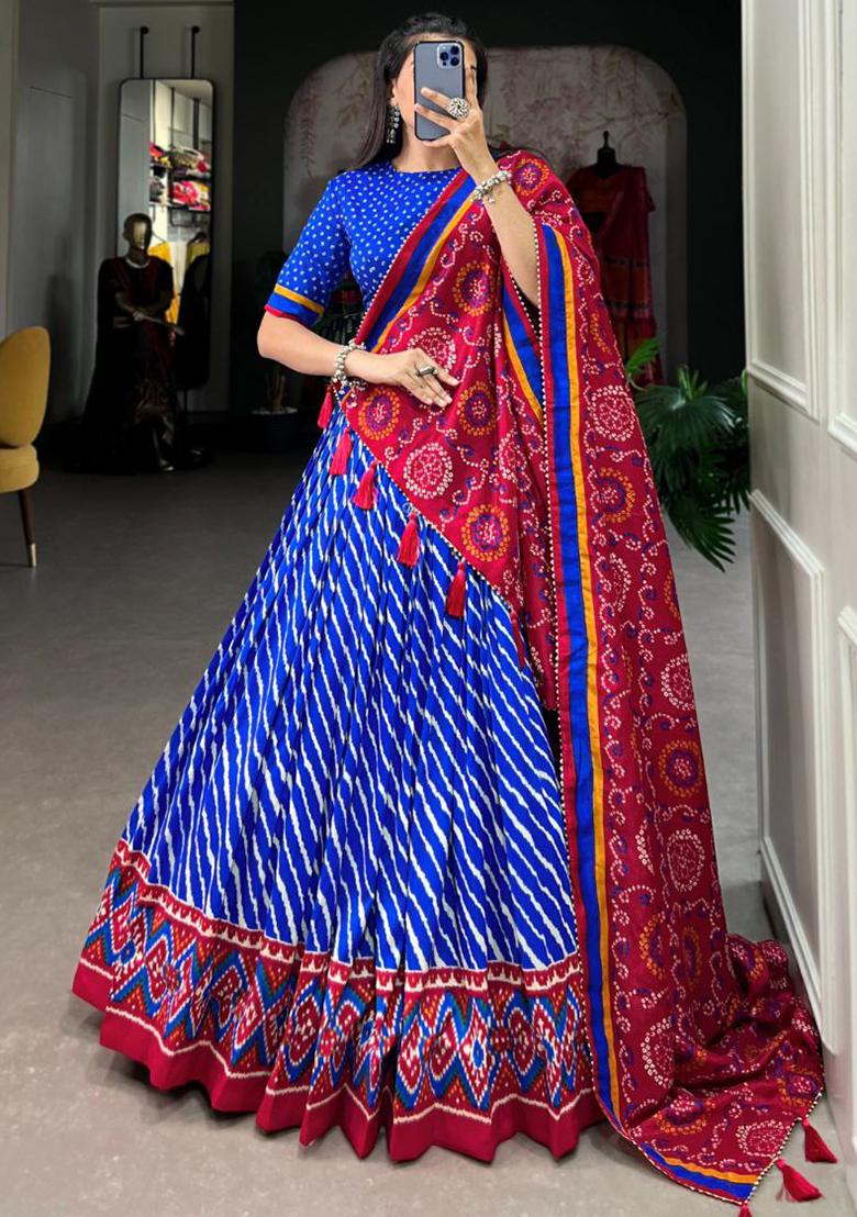 Multi Embroidered Silk Lehenga Set With Dupatta