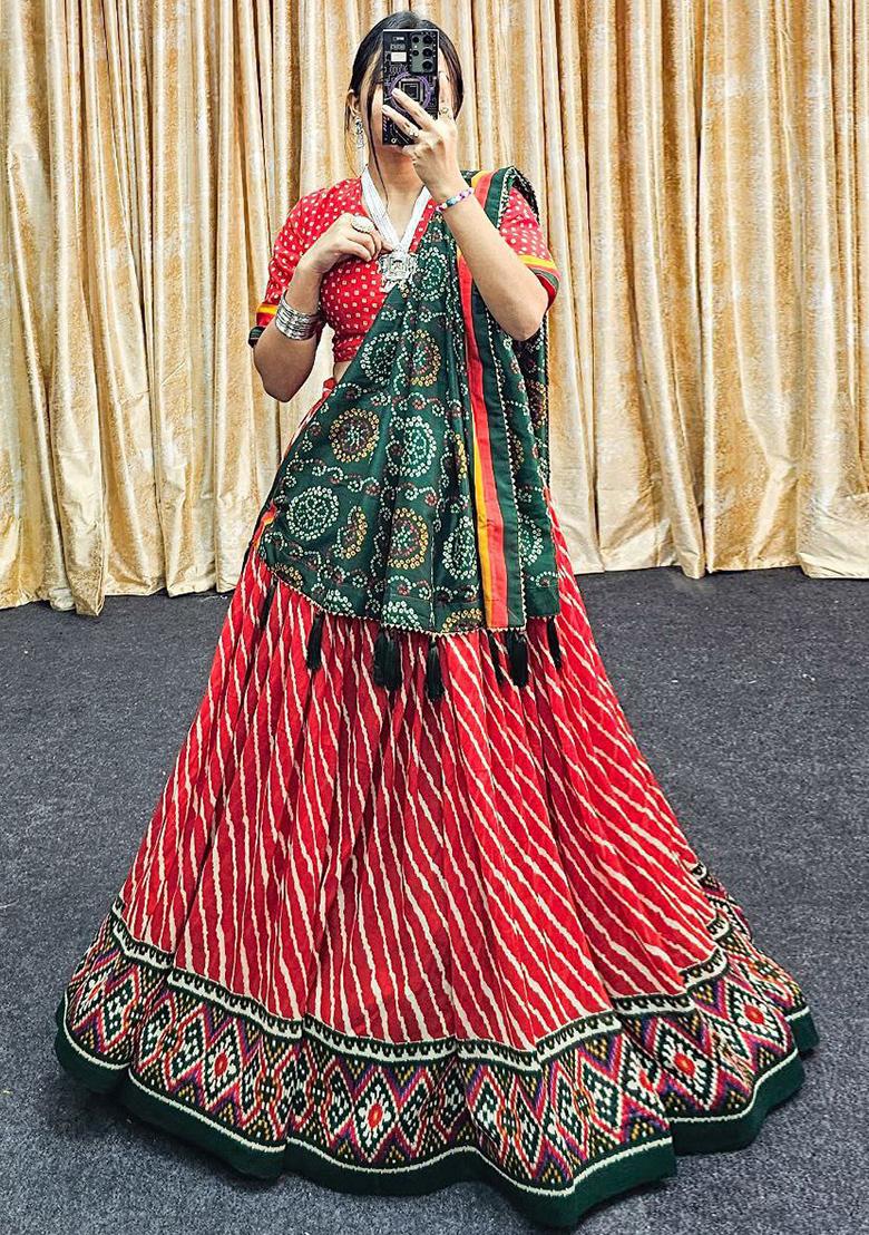 Multi Embroidered Silk Lehenga Set With Dupatta