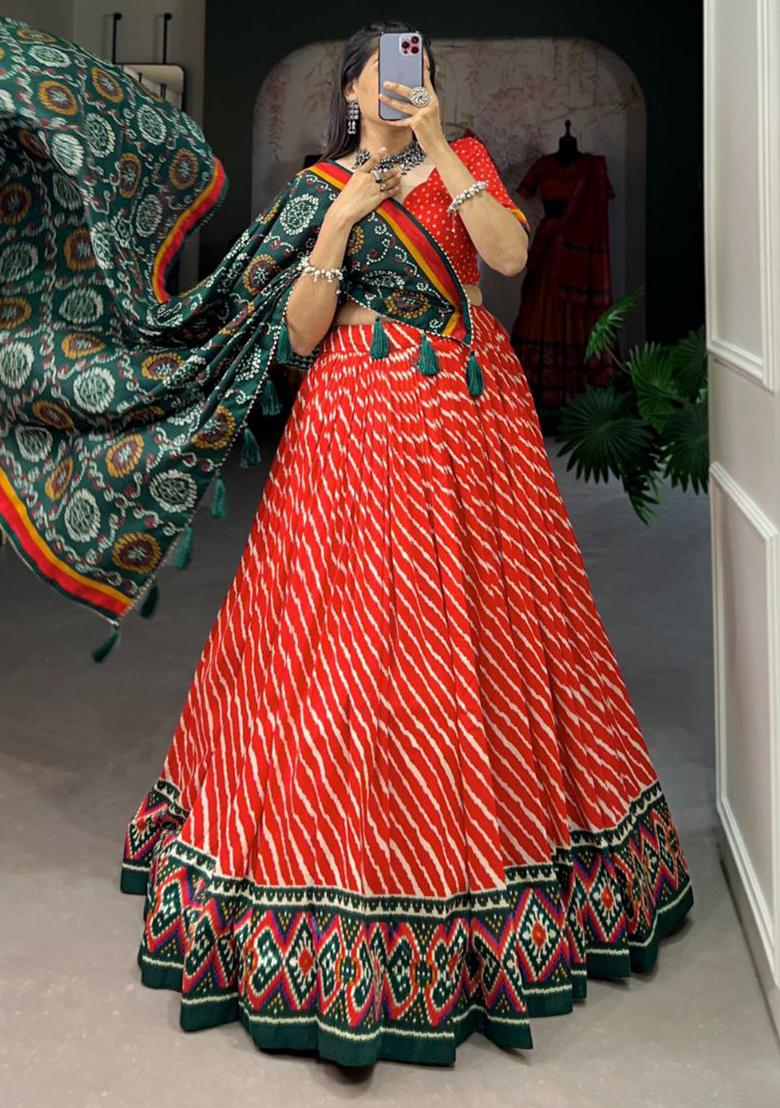 Multi Embroidered Silk Lehenga Set With Dupatta