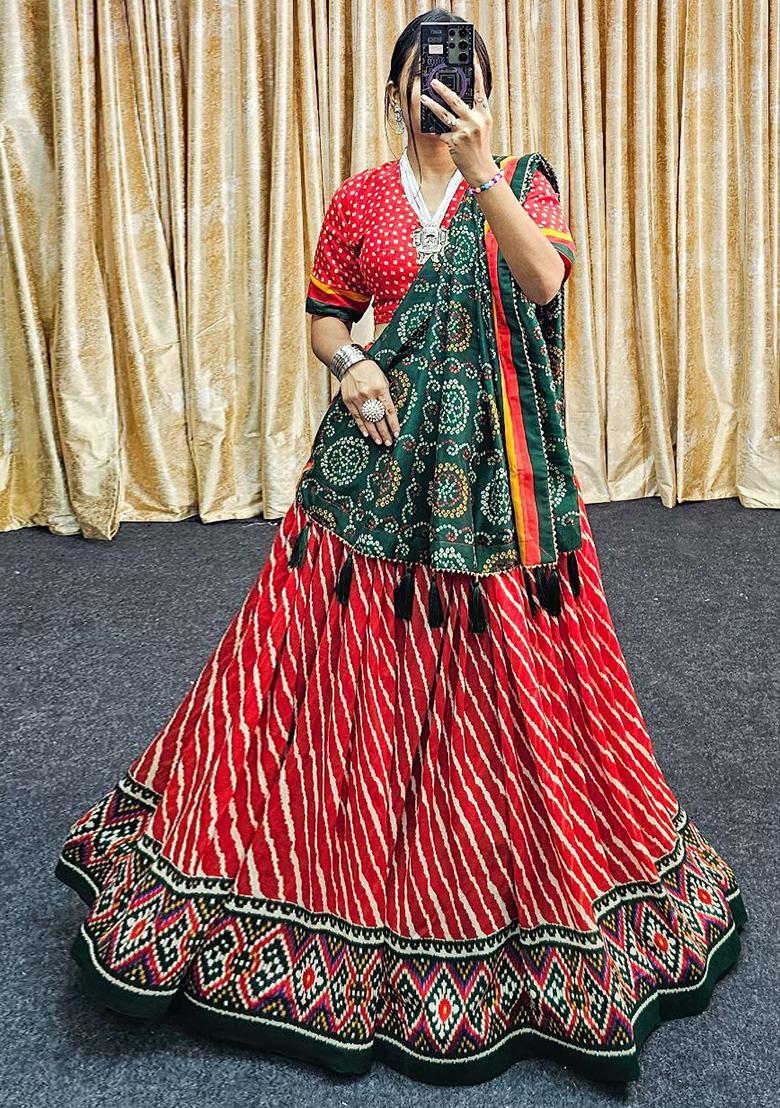Multi Embroidered Silk Lehenga Set With Dupatta