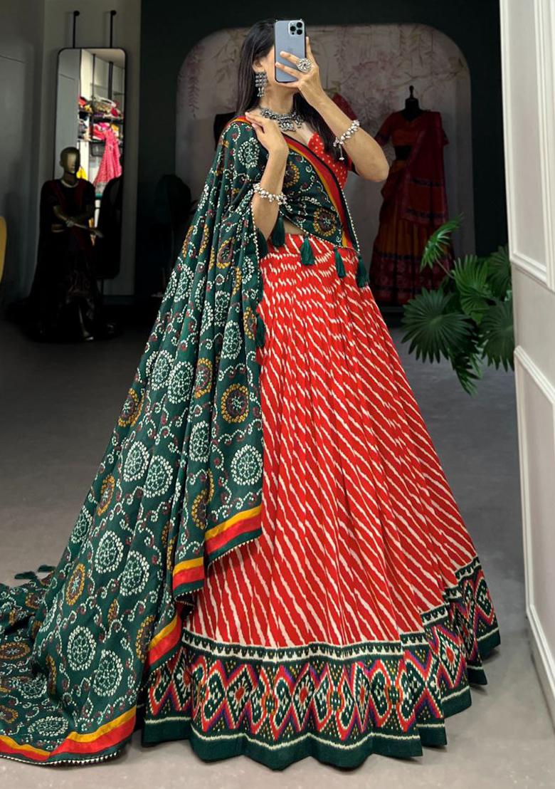 Multi Embroidered Silk Lehenga Set With Dupatta
