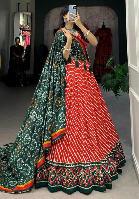 Multi Embroidered Silk Lehenga Set With Dupatta