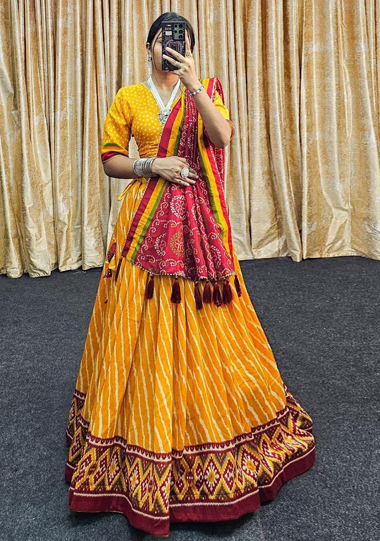 Multi Embroidered Silk Lehenga Set With Dupatta
