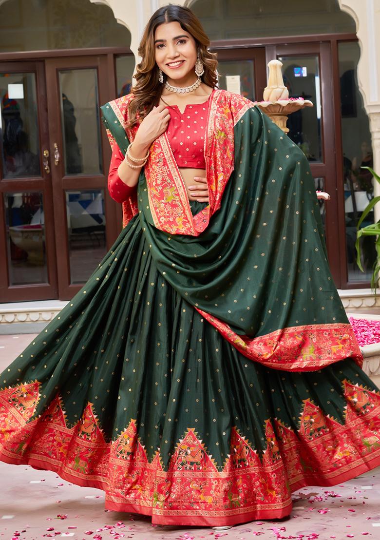 Multi Embroidered Silk Lehenga Set With Dupatta