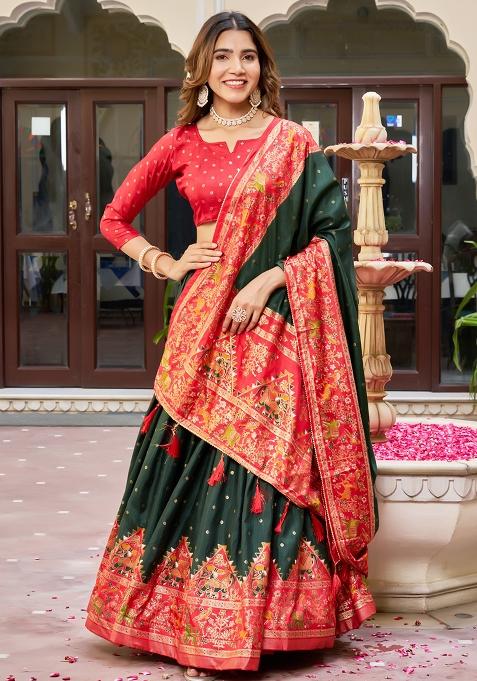 Multi Embroidered Silk Lehenga Set With Dupatta