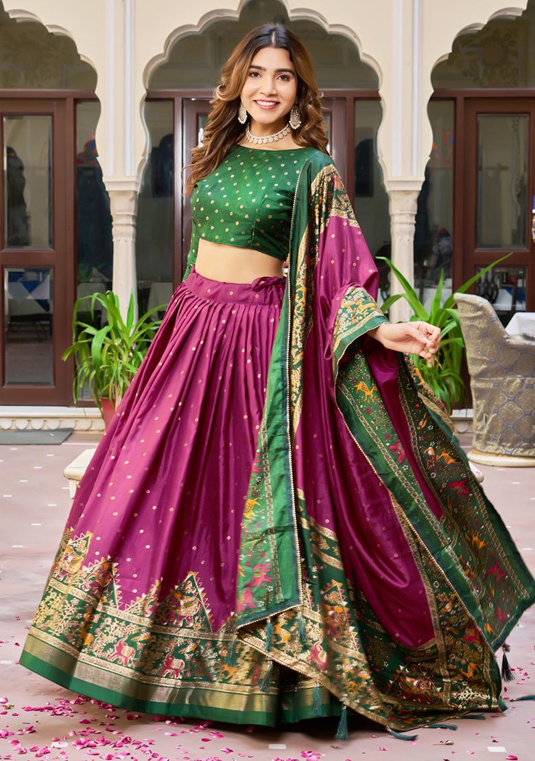 Multi Embroidered Silk Lehenga Set With Dupatta