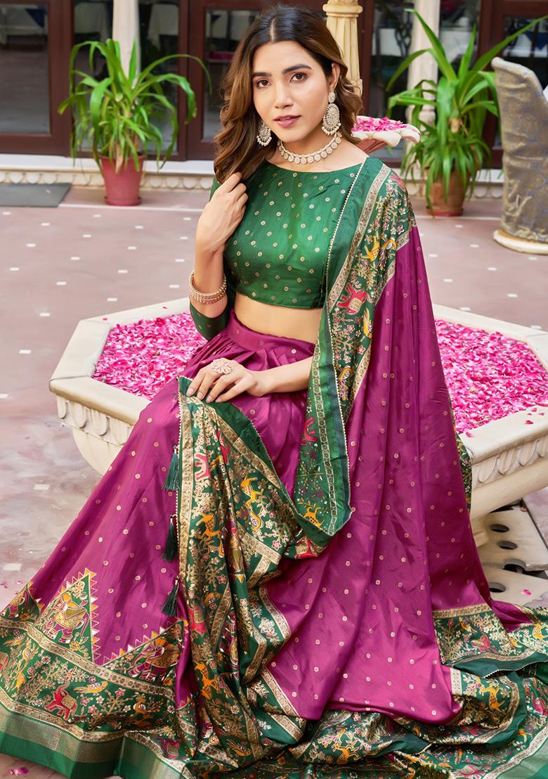 Multi Embroidered Silk Lehenga Set With Dupatta