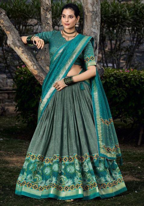 Multi Embroidered Silk Lehenga Set With Dupatta