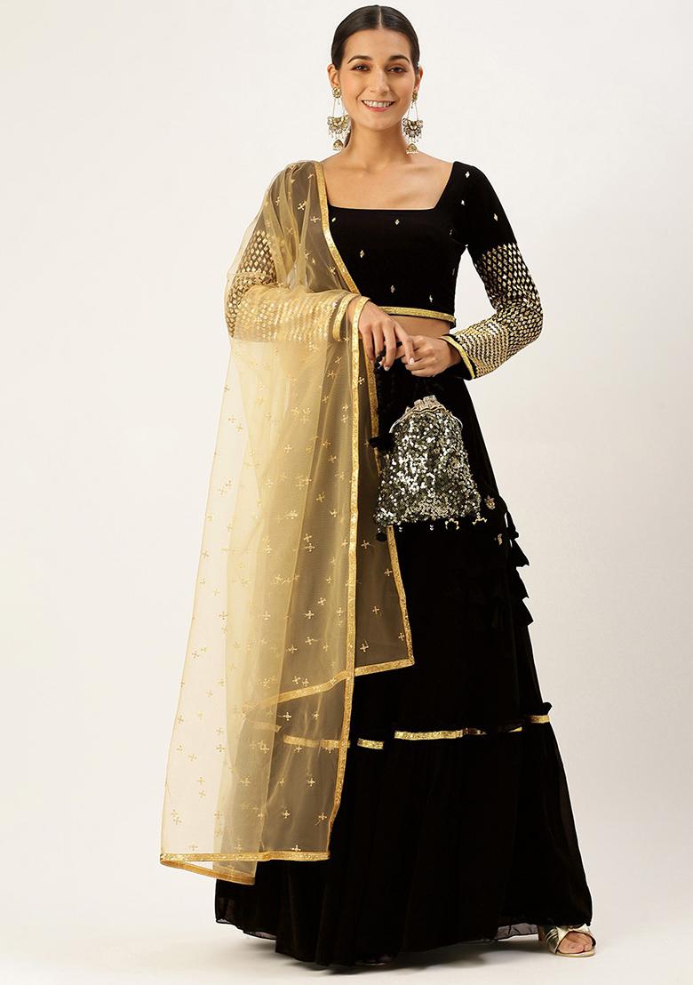 Black Embroidered Georgette Lehenga Set
