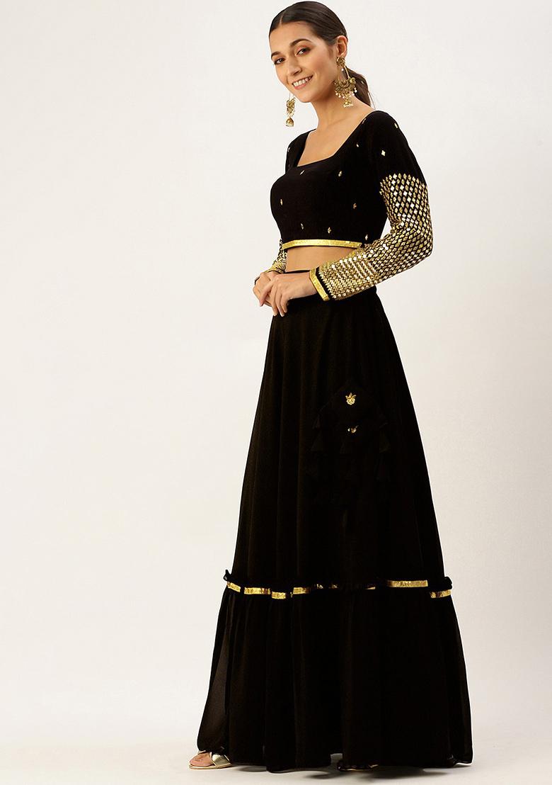 Black Embroidered Georgette Lehenga Set