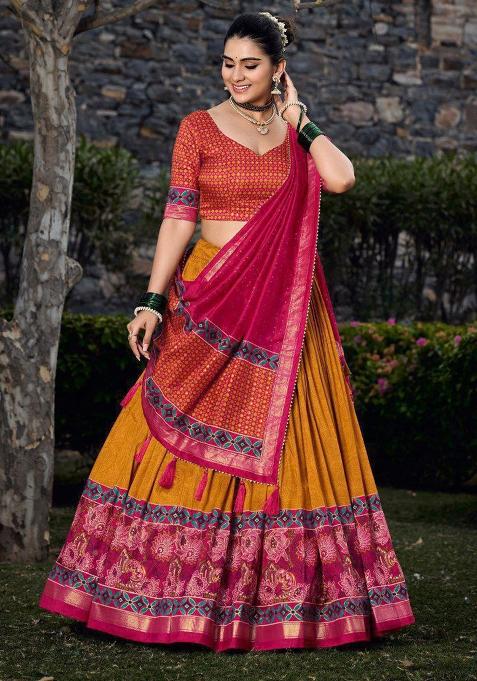 Multi Embroidered Silk Lehenga Set With Dupatta