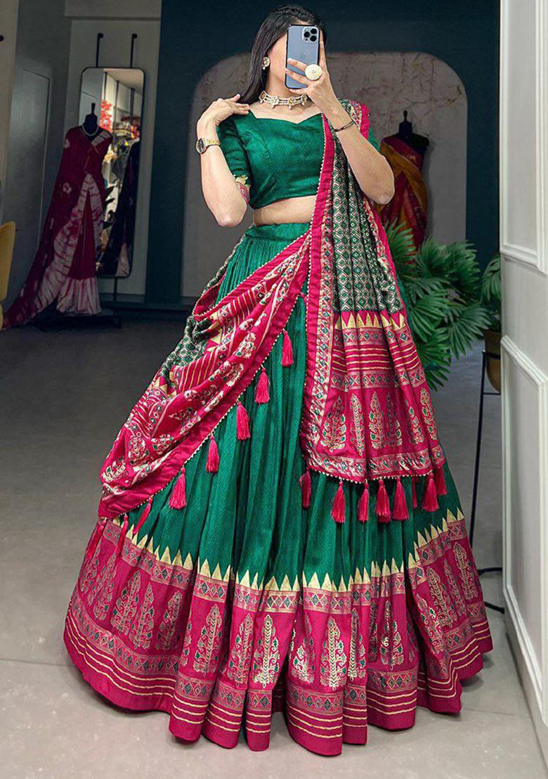 Multi Embroidered Silk Lehenga Set With Dupatta