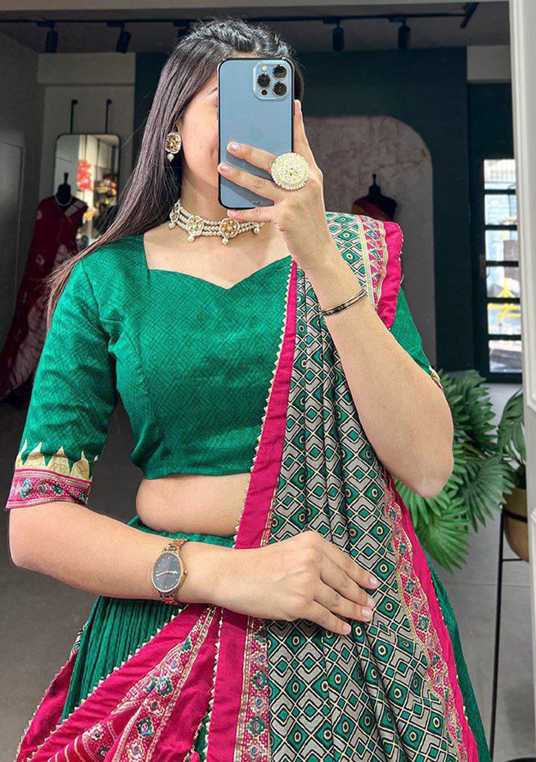 Multi Embroidered Silk Lehenga Set With Dupatta