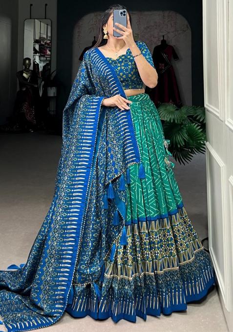 Multi Embroidered Silk Lehenga Set With Dupatta