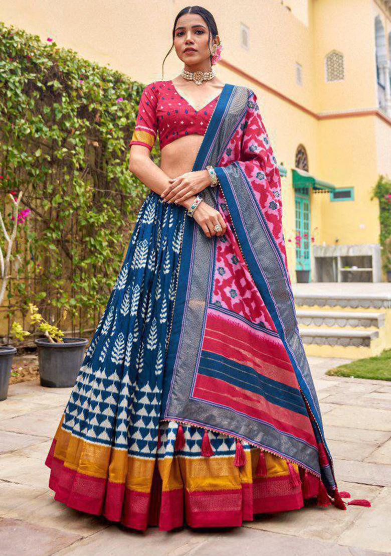 Multi Embroidered Silk Lehenga Set With Dupatta
