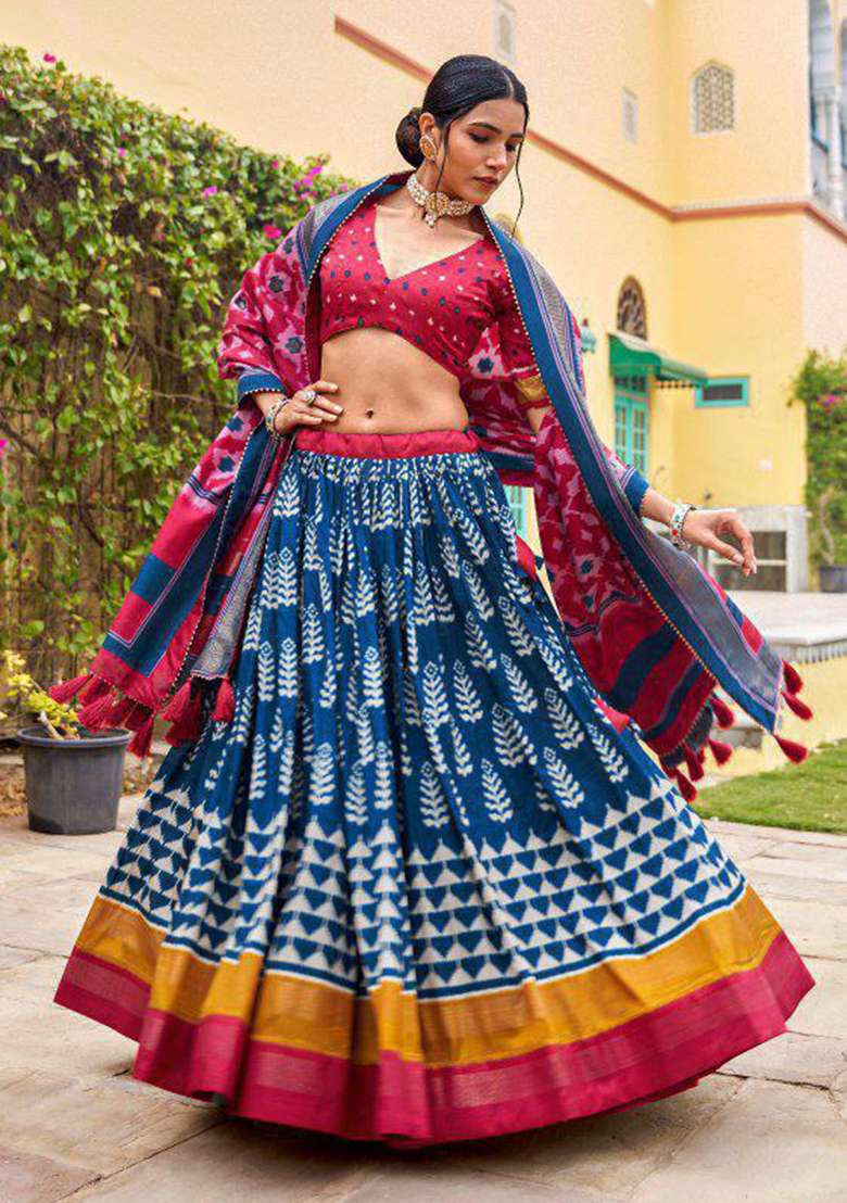 Multi Embroidered Silk Blend Chaniya Choli Set For Navratri And Garba for Diwali | Wedding & Festive Wear - Indya