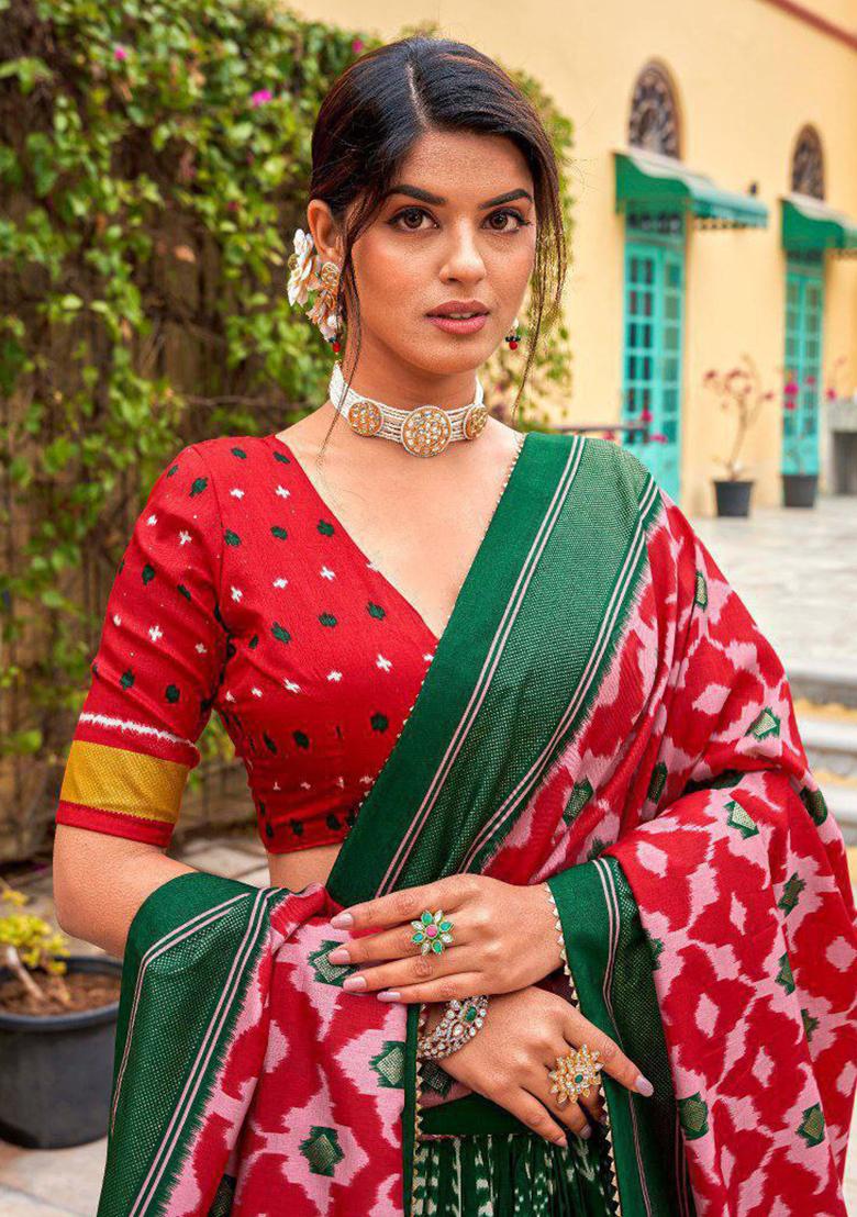 Multi Embroidered Silk Lehenga Set With Dupatta