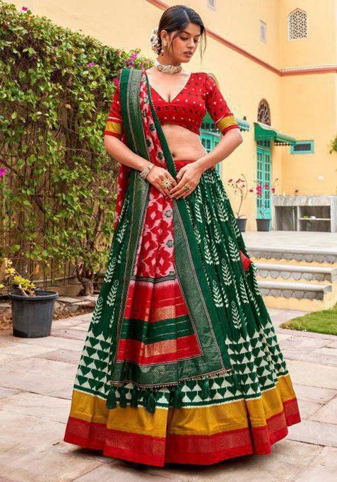 Multi Embroidered Silk Lehenga Set With Dupatta
