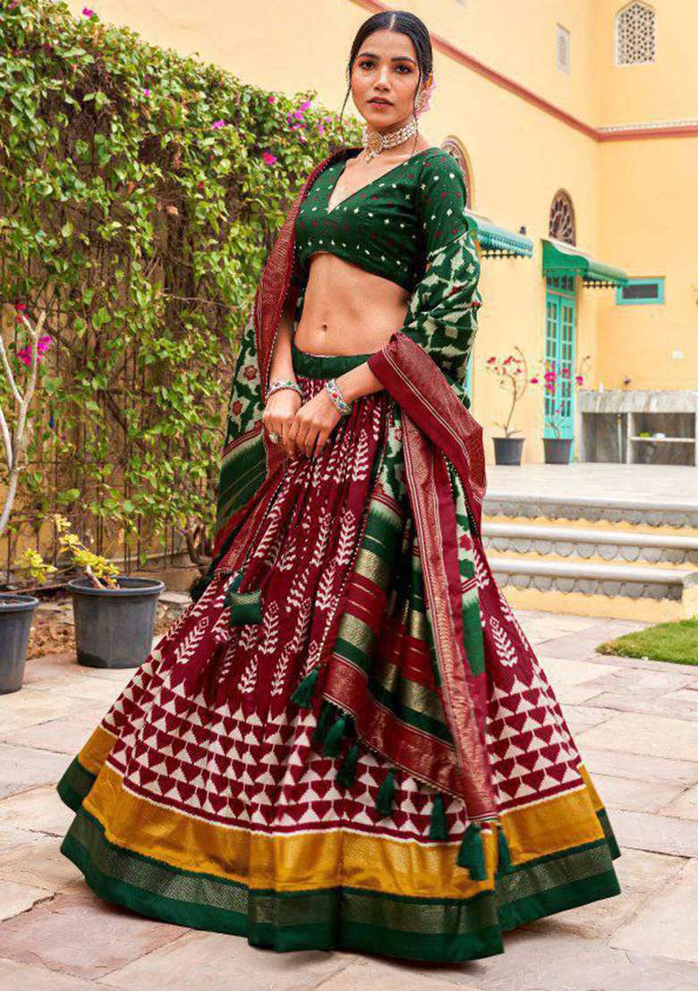 Multi Embroidered Silk Blend Chaniya Choli Set For Navratri And Garba for Diwali and Festive Wear - Indya